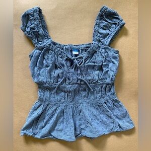 Old Navy Blue Eyelet Smocked Tie-Front Tank